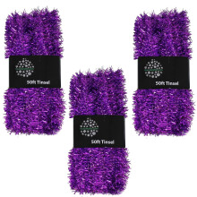 Christmas Tree 3 Packs 50ft x 3cm (150ft) Tinsel GREAT VALUE - Purple
