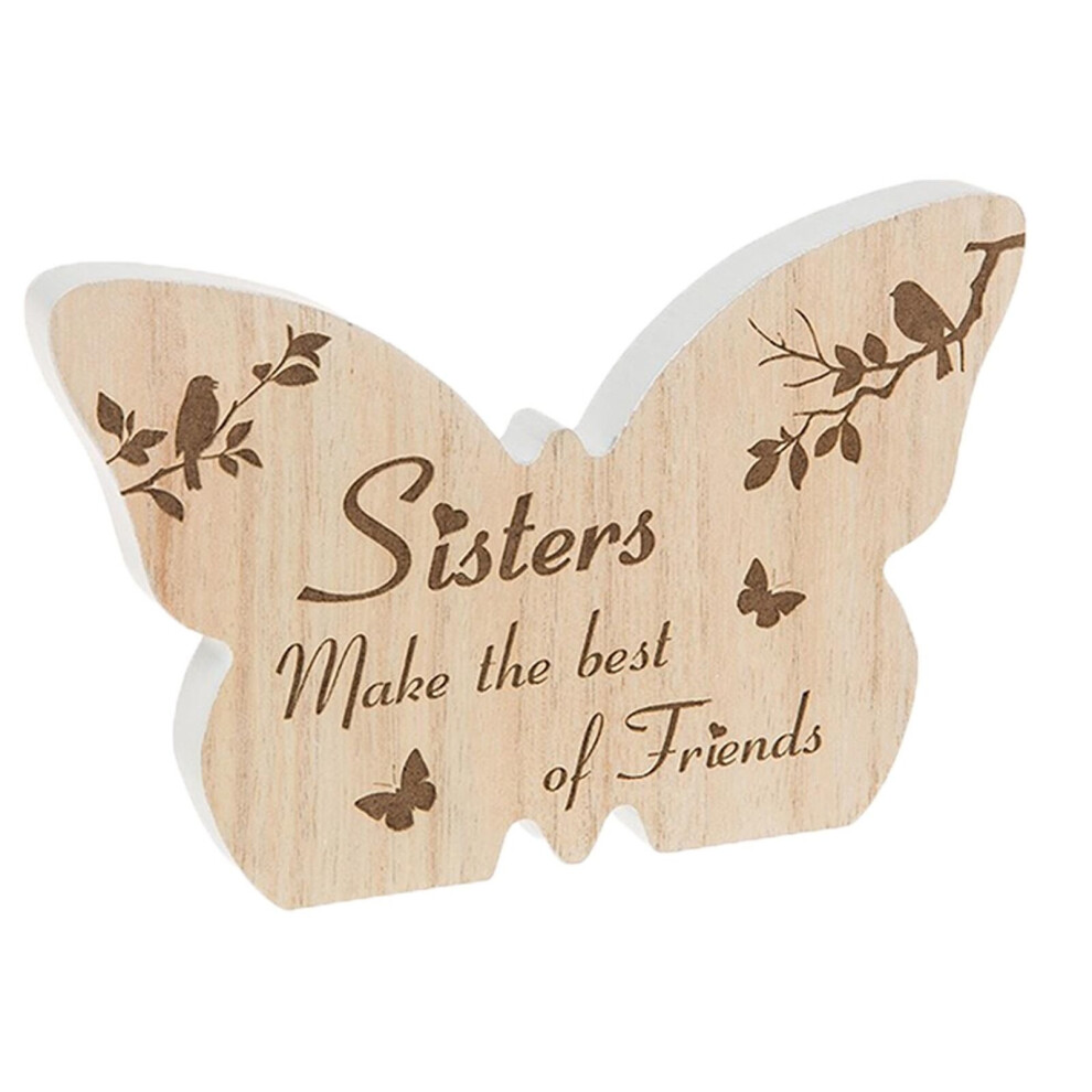 Wooden Sentiment Gift - Butterfly Shape Plaque / Sign - Sisters