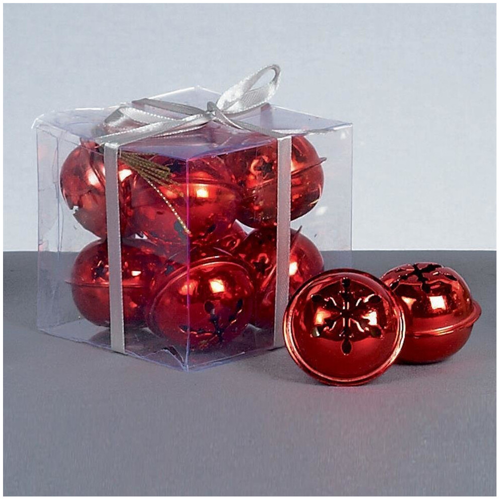 Premier Christmas Decoration 8 Pack Snowflake 40Mm Jingle Bell Baubles - Red