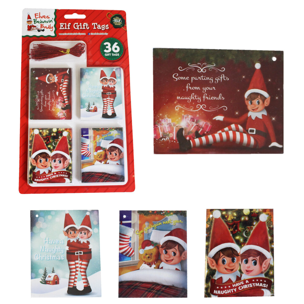 Christmas 36 Pack Folded Elf Design Gift Tags with Cords