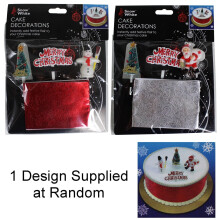 Christmas 4 Piece Cake Decorating Kit - Ribbon & Festive Toppers - Random Sent