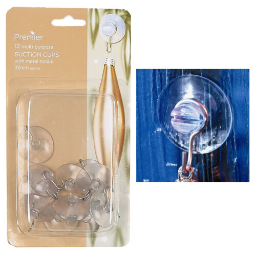 12-Pack Multi-Purpose Suction Cups with Hooks for Christmas Decor – No Glue Needed, 32mm