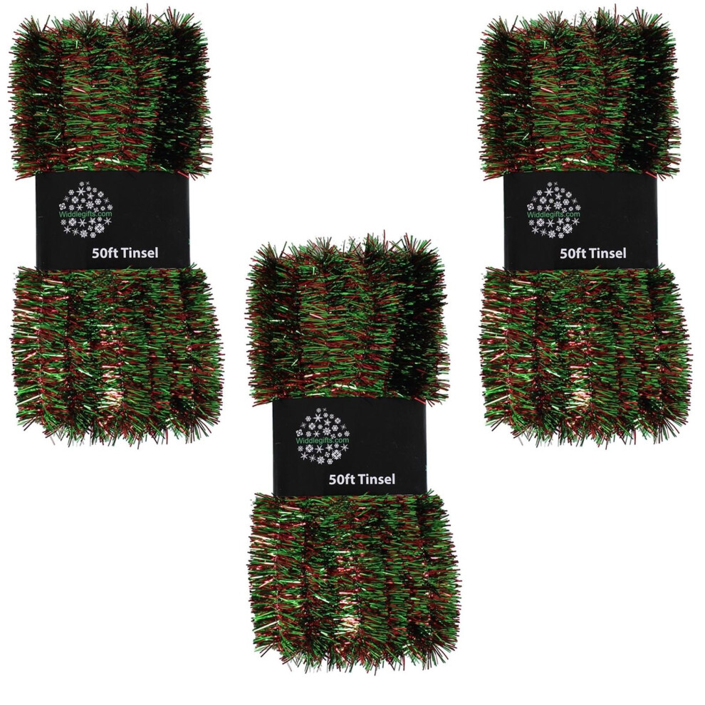 Christmas Tree 3 Packs 50ft x 3cm (150ft) Tinsel GREAT VALUE - Red and Green