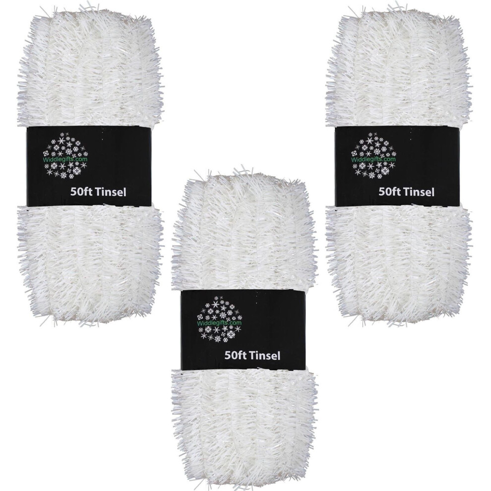 Christmas Tree 3 Packs 50ft x 3cm (150ft) Tinsel GREAT VALUE - White