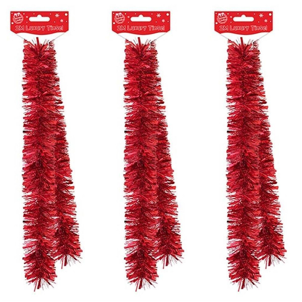 Christmas Tree Room Decoration 3 Lengths 2 Metre Tinsel - Red