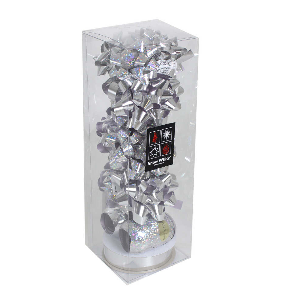 Christmas 13 Piece Gift Pack of Bows Ribbons - Silver