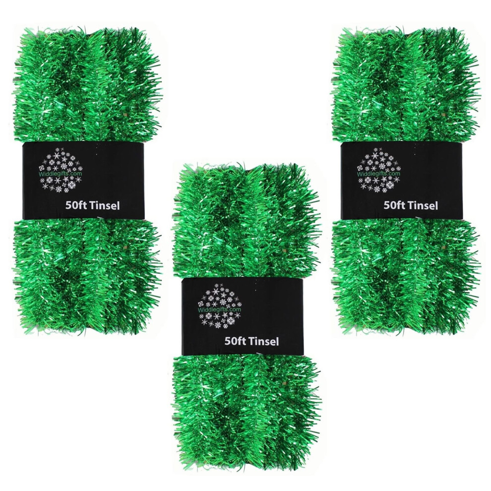 Christmas Tree 3 Packs 50ft x 3cm (150ft) Tinsel GREAT VALUE - Green