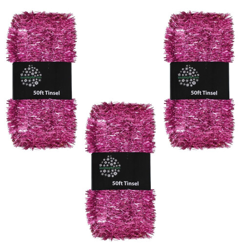 Christmas Tree 3 Packs 50ft x 3cm (150ft) Tinsel GREAT VALUE - Pink
