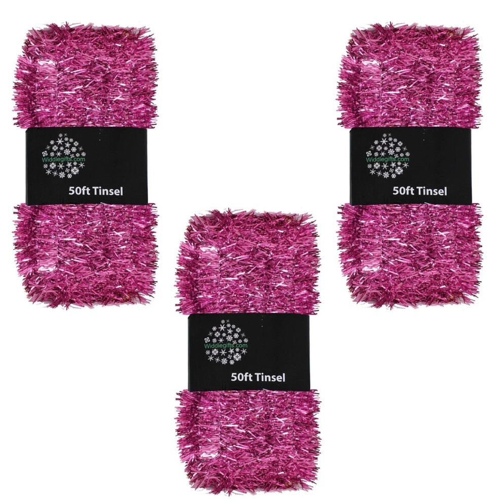 Christmas Tree 3 Packs 50ft x 3cm (150ft) Tinsel GREAT VALUE - Pink