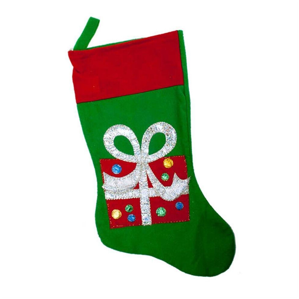 Christmas Red Green Stocking with Felt Picture - Present