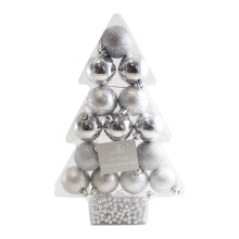 16 Piece Christmas Decoration Collection - 50mm Baubles and Beads - Silver