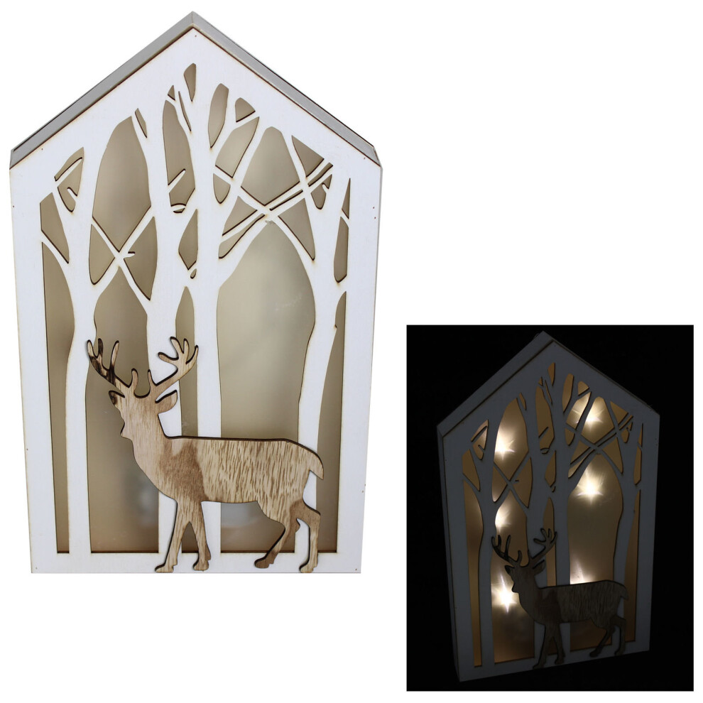 Premier Christmas 30cm Lit House Silhouette Box Night Light with Reindeer