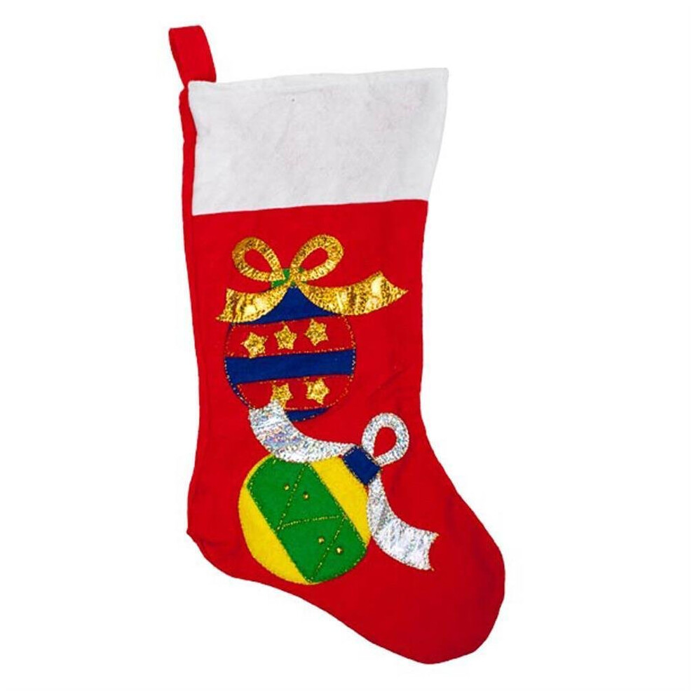 Christmas Red White Stocking with Felt Picture - Baubles