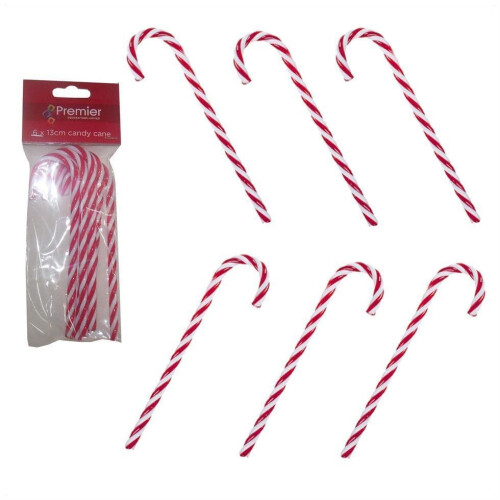 Premier 6-Pack Twisted Candy Canes - Red & White, 13cm Plastic Christmas Tree Ornaments