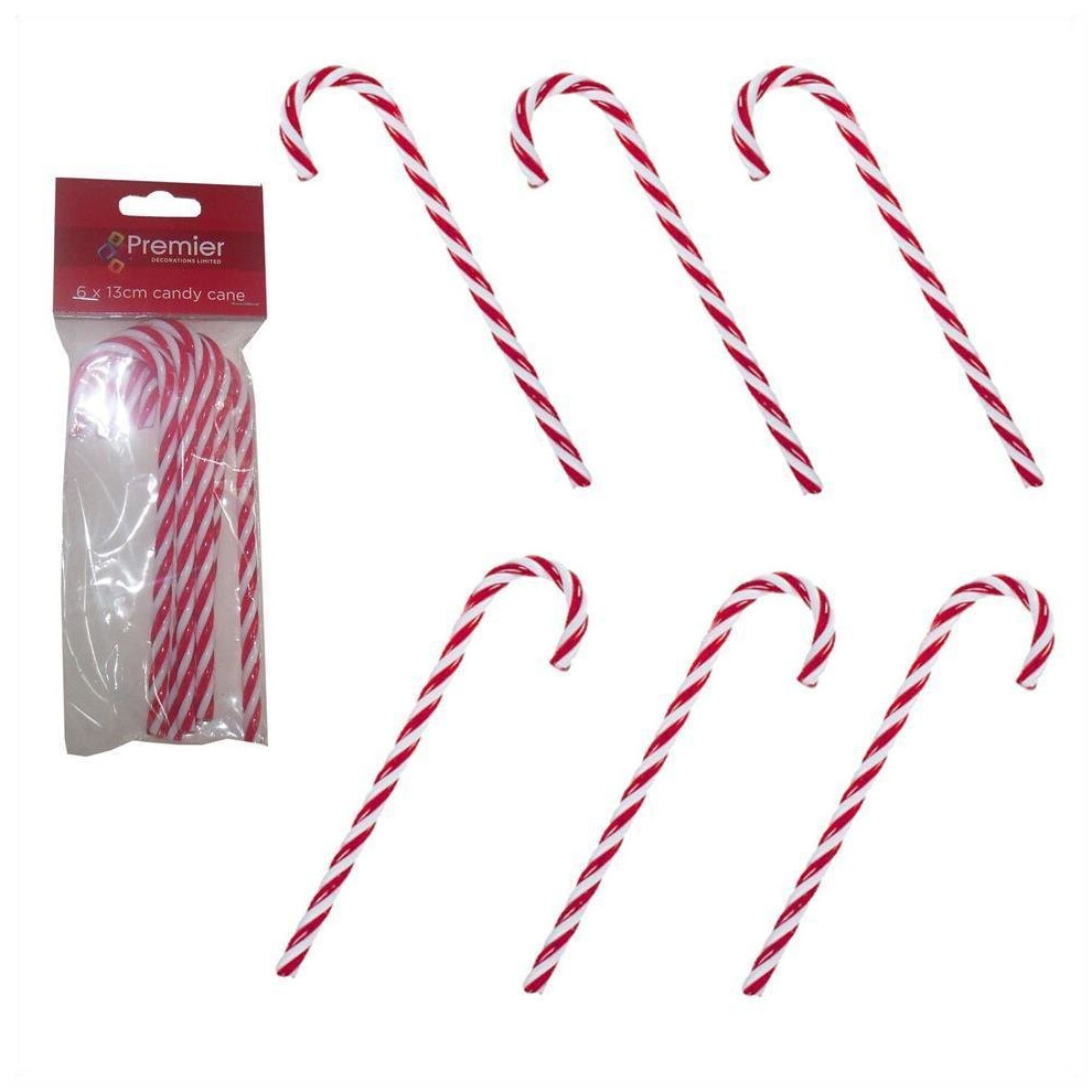 6-Pack Twisted Candy Canes - Red & White, 13cm Plastic Christmas Tree Ornaments