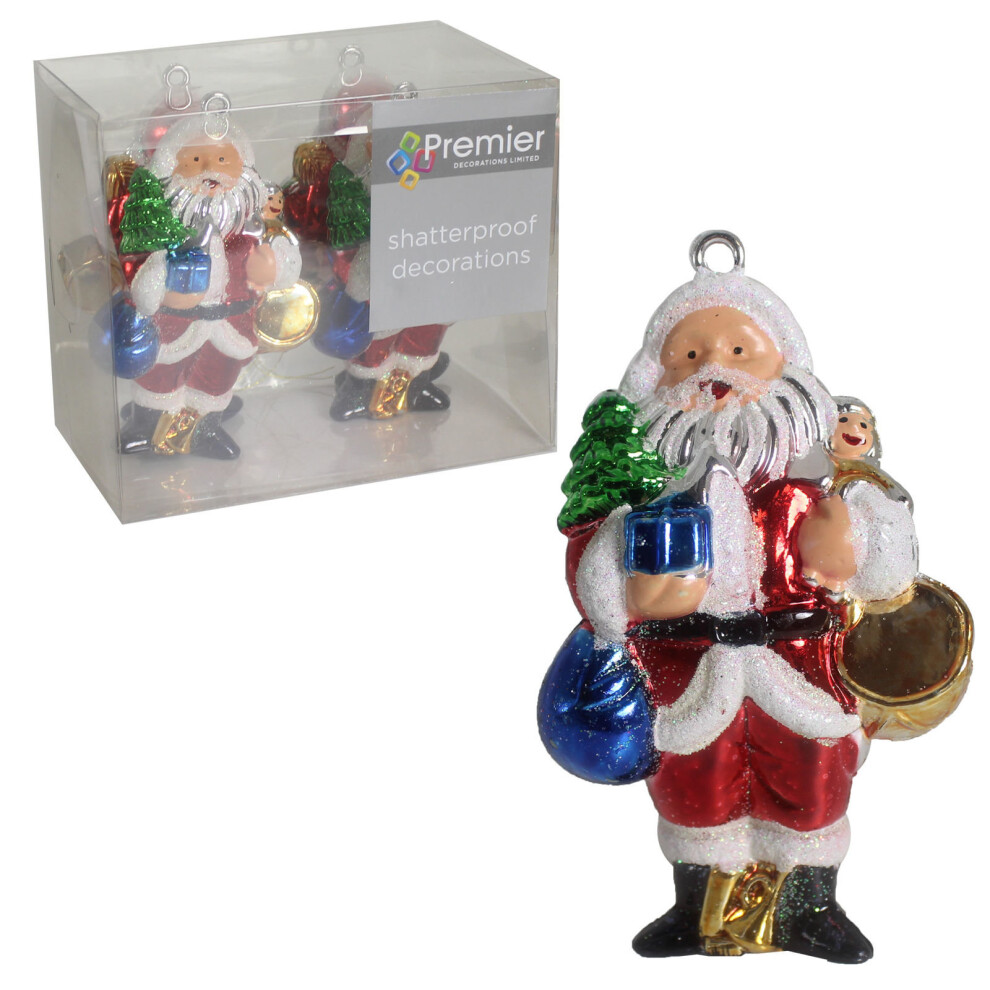 Premier 4 Pack 10cm Shatterproof Colourful Santa Hanging Christmas Tree Decorations