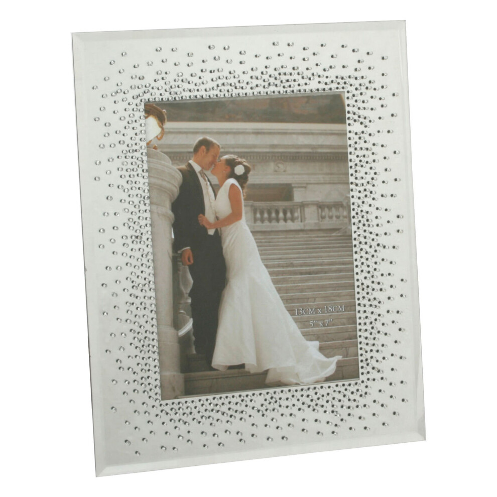 Wedding Mirror Glass Photo Frame with Glitter Starburst Boarder - 5" x 7"