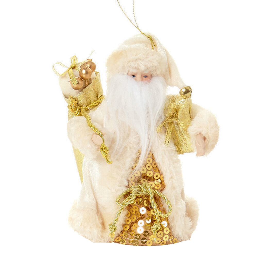 Christmas Decoration Tree Topper / Hanging 6" Santa - Gold & Ivory