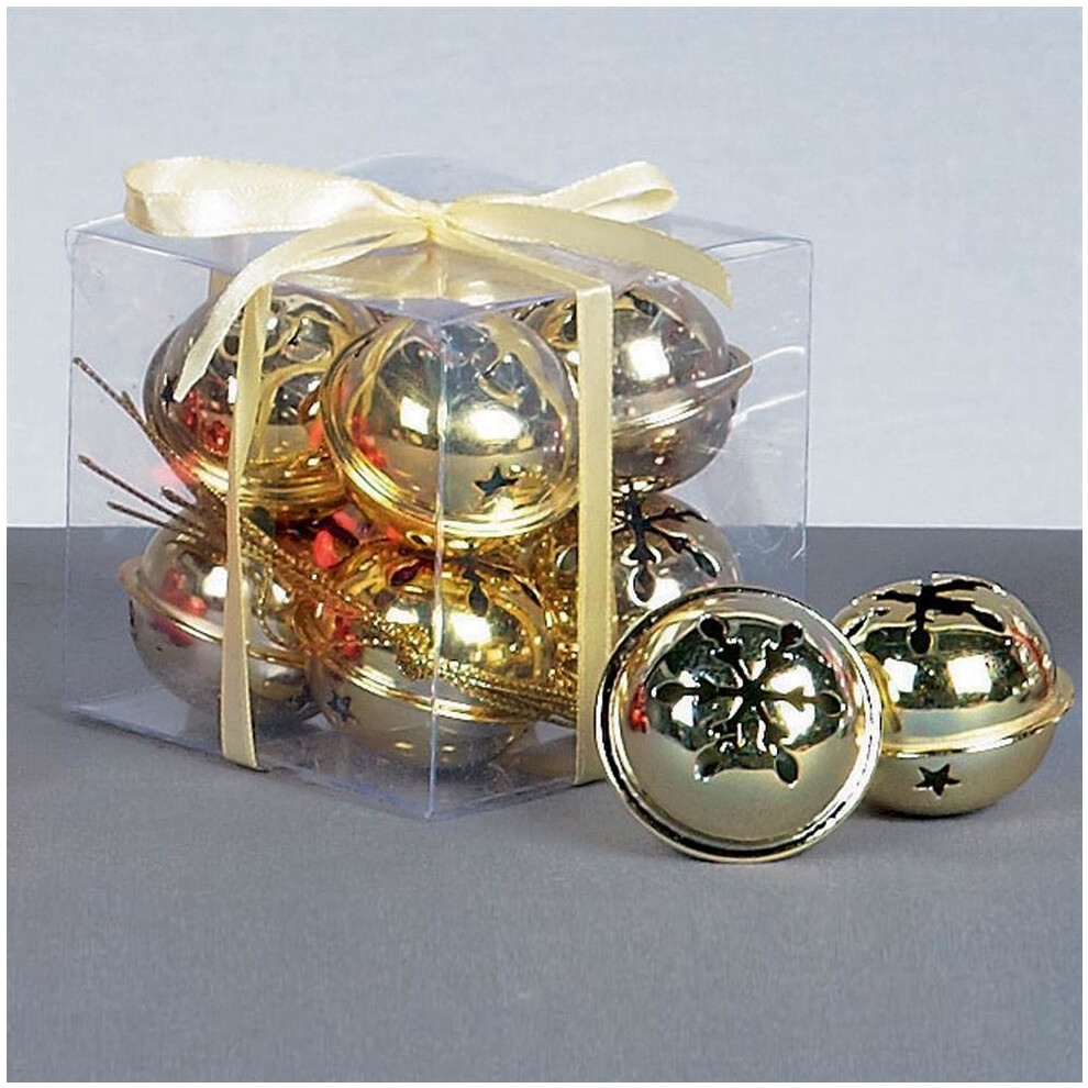 Christmas Decoration 8 Pack Snowflake 40mm Jingle Bell Baubles - GOLD