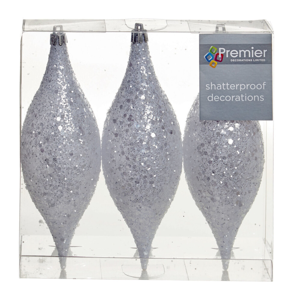 Premier 3 Pack 18cm Glitter Cones Christmas Tree Hanging Decoration - White