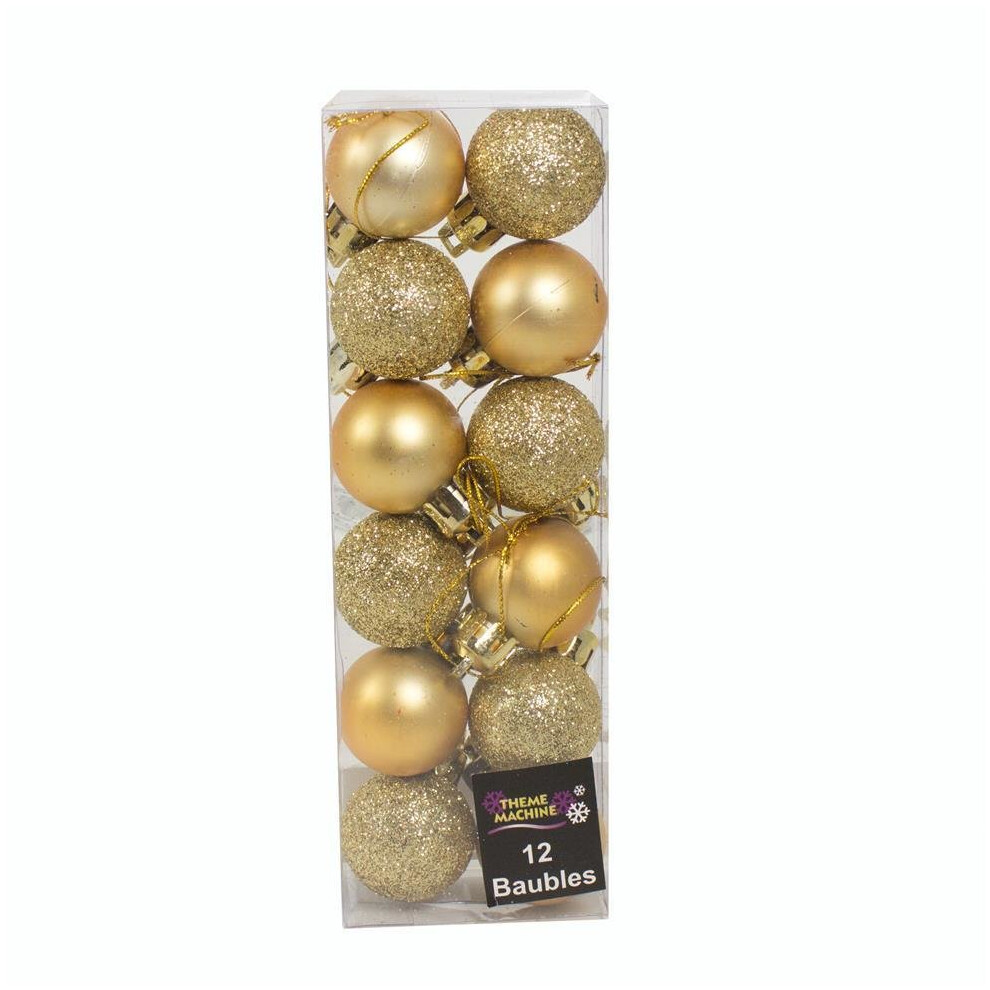 Christmas Decoration 12 Pack 30mm Glitter / Plain Baubles (DP) - GOLD