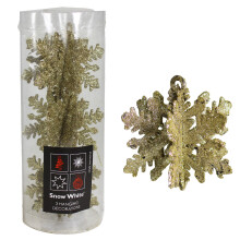 Christmas 3 Pack 3D Glitter Snowflakes 7cm Hanging Decorations - Gold