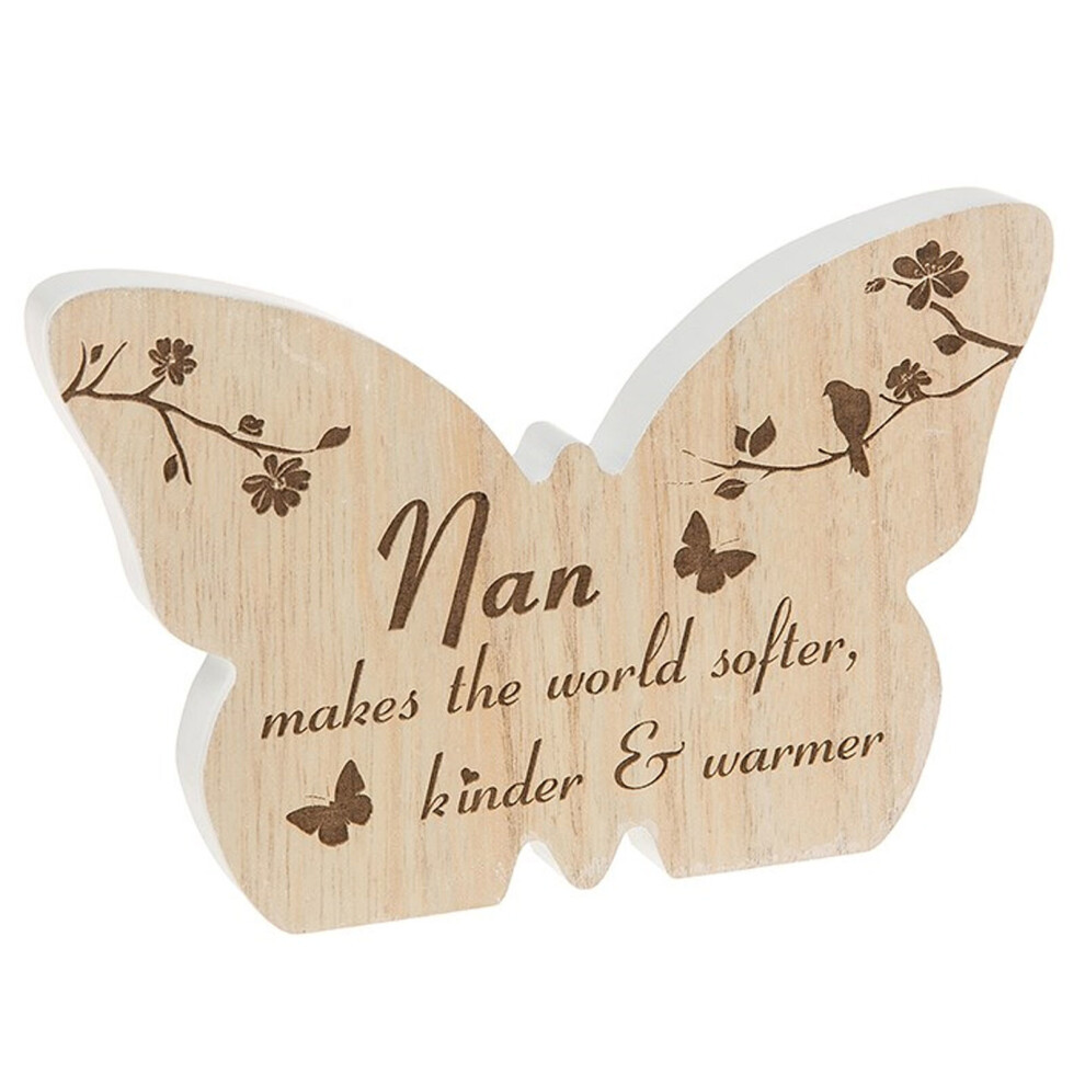 Wooden Sentiment Gift - Butterfly Shape Plaque / Sign - Nan