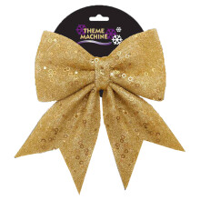 Christmas Tree Decoration 25cm Glitter & Sequin Bow - Gold