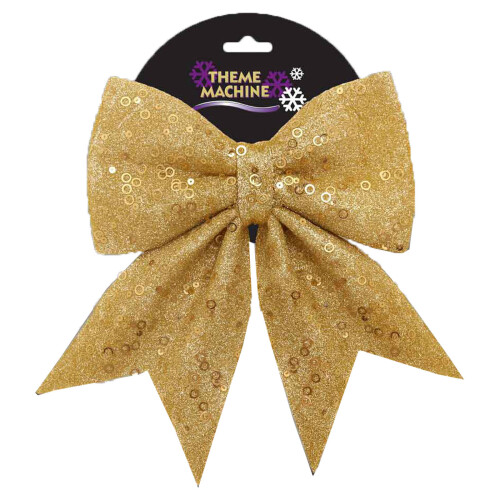 Christmas Tree Decoration 25cm Glitter & Sequin Bow - Gold