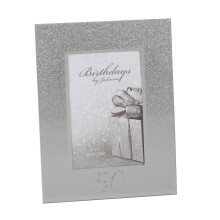 Silver Glitter & Mirror 4'x6' Photo Frame with Number - 50th Birthday / Anniversary