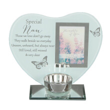"Thoughts of You" Glass Photo Frame Memorial Tea Light Candle Holder - Nan