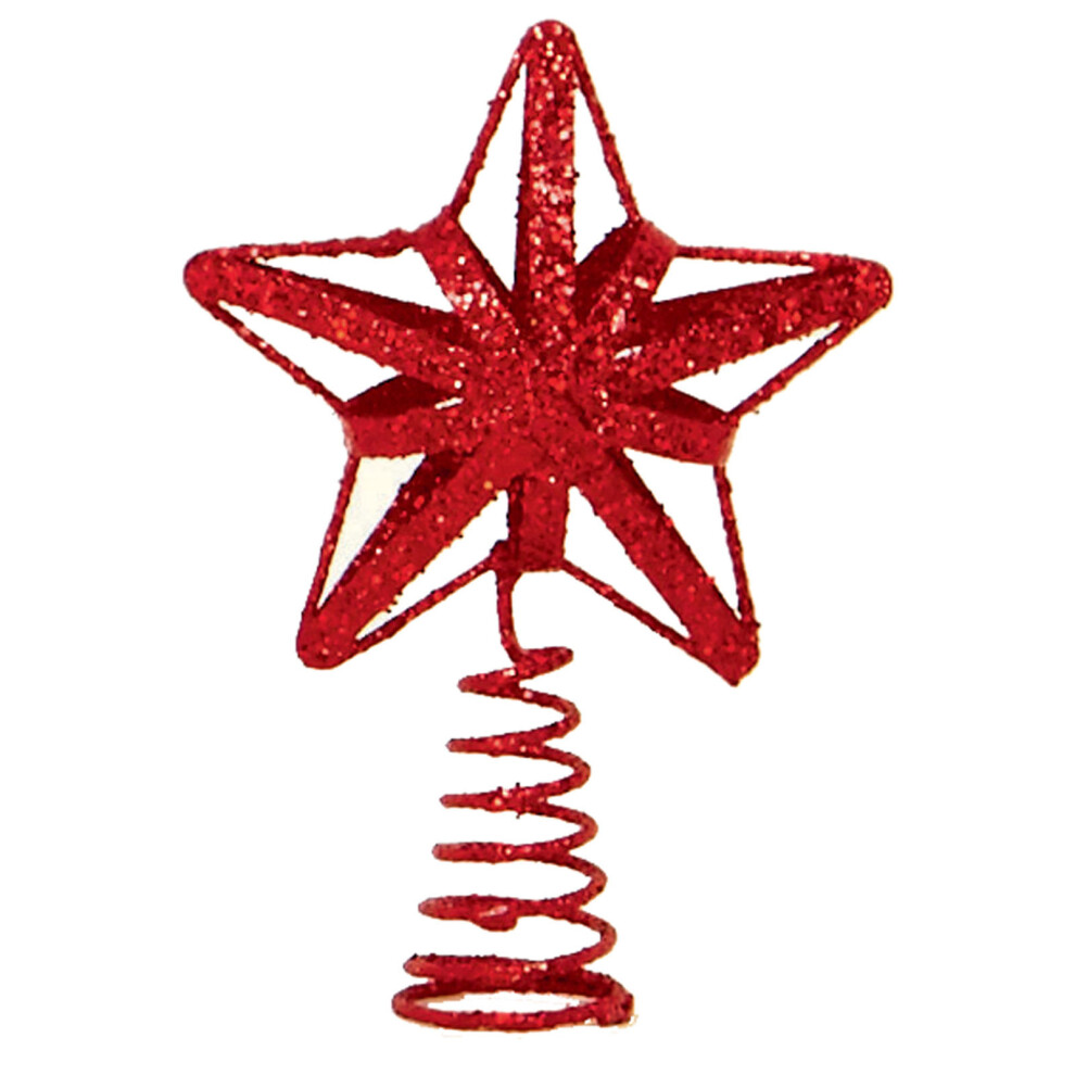 Christmas Decoration Tree Topper 13cm Glitter Star - Red