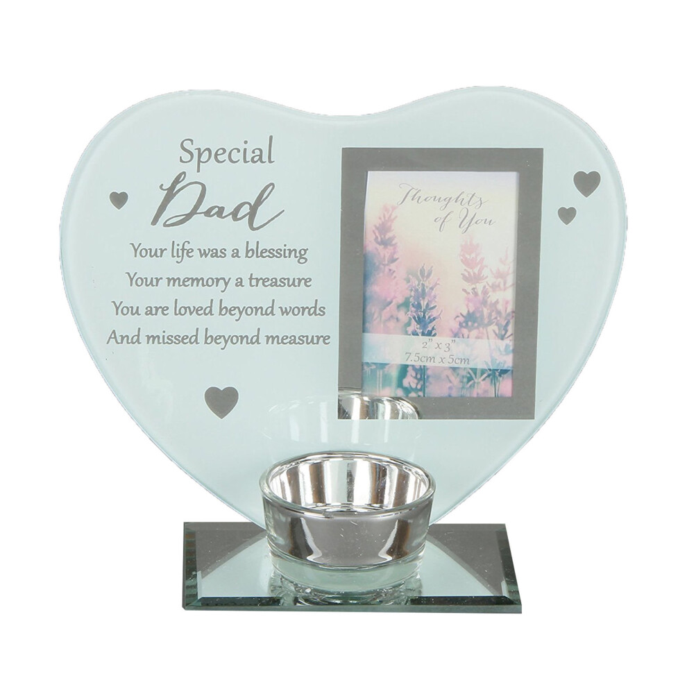 "Thoughts of You" Glass Photo Frame Memorial Tea Light Candle Holder - Dad