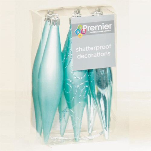 Ice Blue Shatterproof Cone Ornaments for Christmas Tree - 6 Pack, 150mm