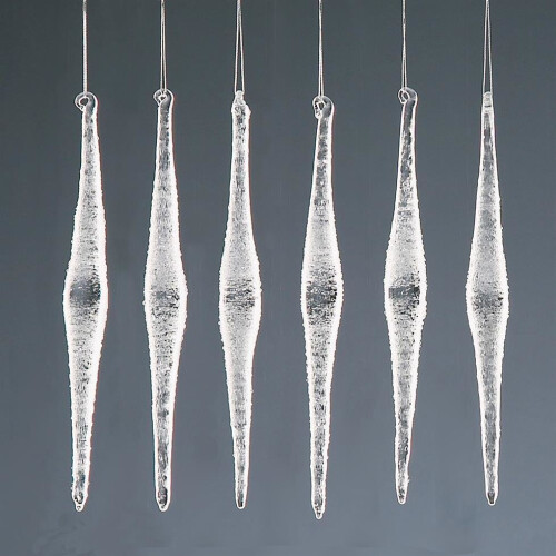 Christmas Tree Decoration 6 Pack Frosted Glass Diamond Icicles