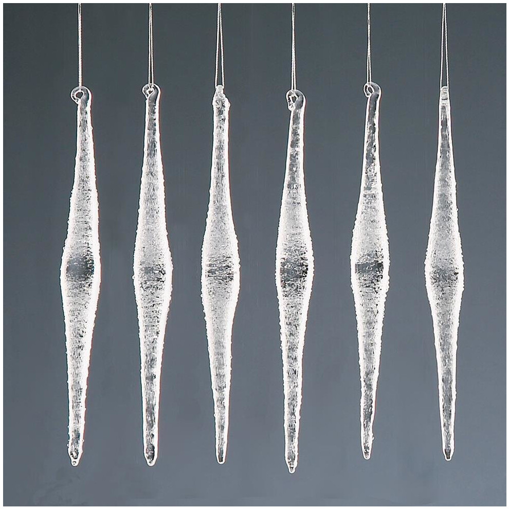 Christmas Tree Decoration 6 Pack Frosted Glass Diamond Icicles