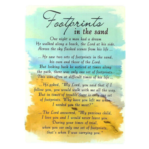In Loving Memory Open Graveside Memorial Card - Footprints in the Sand