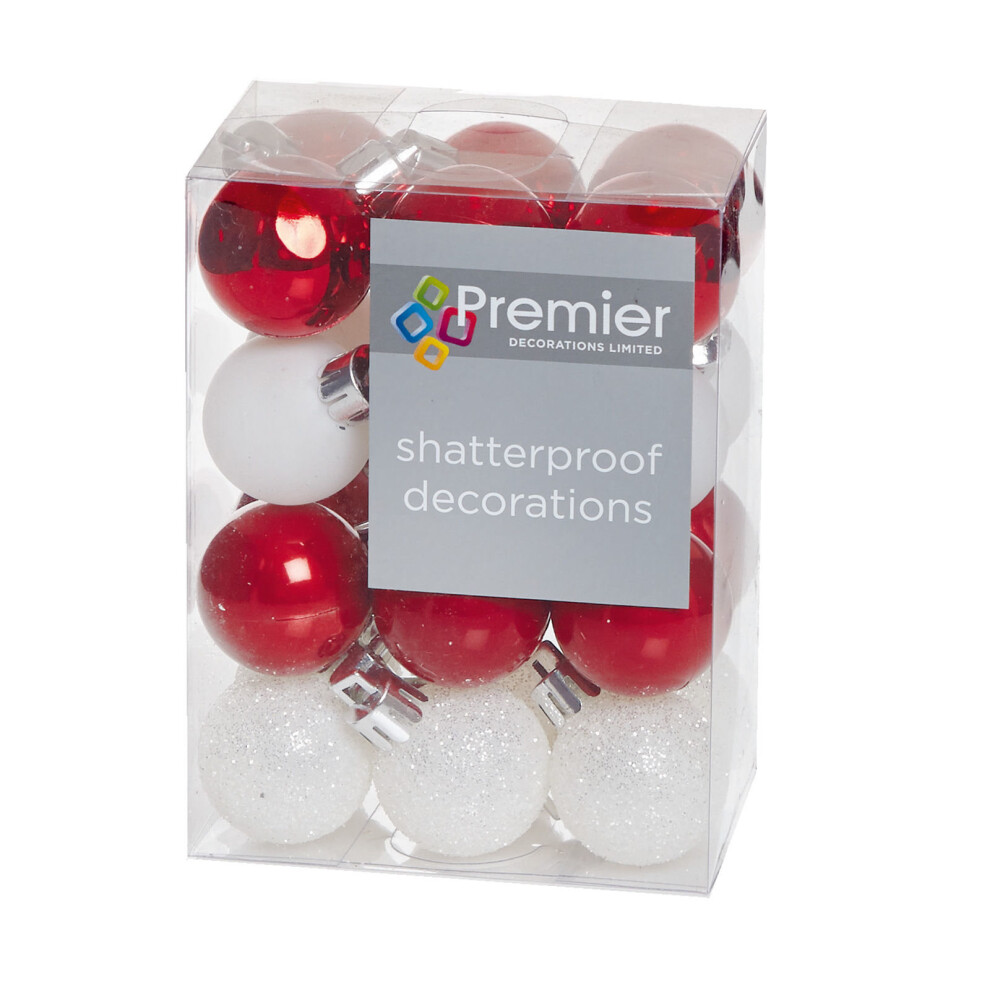 Christmas Tree Decoration 24 30mm Shatterproof Baubles - Red and White