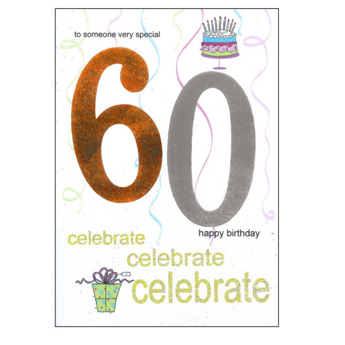 Age Birthday Card with Envelope Shiny Number Design - Gold 60th
