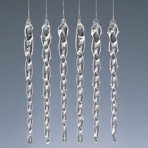 Christmas Tree Decoration 6 Pack Clear Glass Twisted Icicles