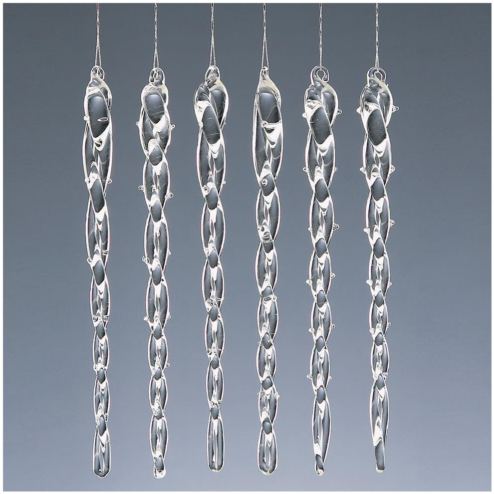 Christmas Tree Decoration 6 Pack Clear Glass Twisted Icicles