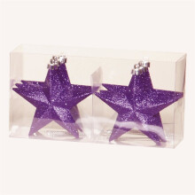 Christmas Tree Decoration 6 100mm Shatterproof Glitter Stars - Purple
