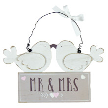 Wedding Day Wooden 'Mr & Mrs' Love Birds Hanging Plaque