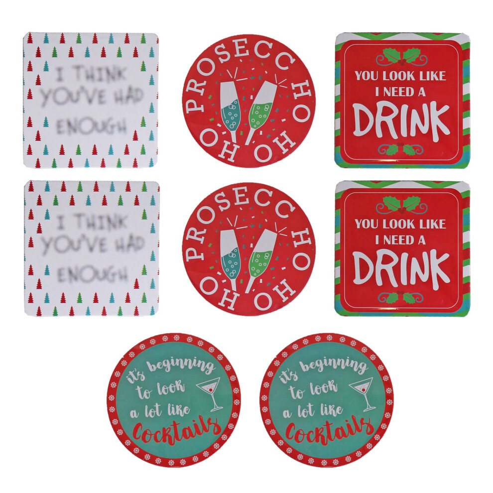 Pack of 8 Novelty Christmas Coasters - Great Stocking Filler