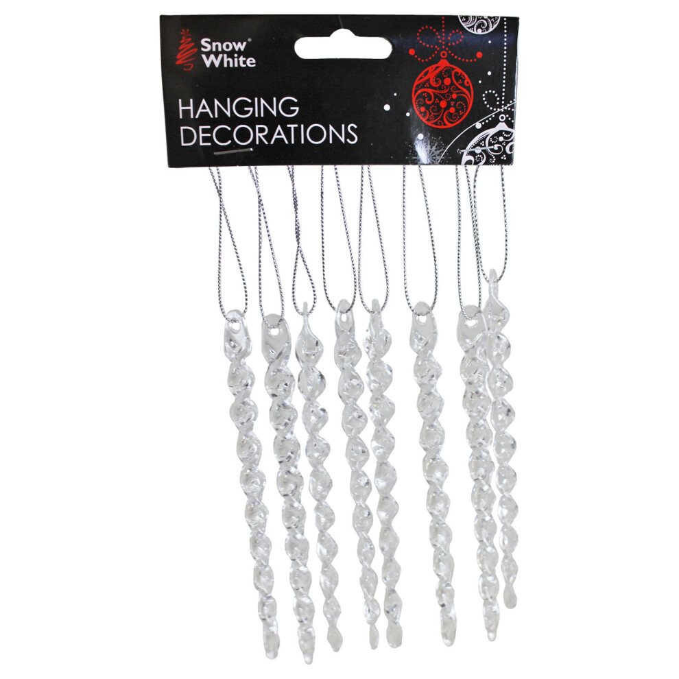 Christmas Clear Acrylic Hanging Tree Decorations - 8 Pack 14cm Icicles