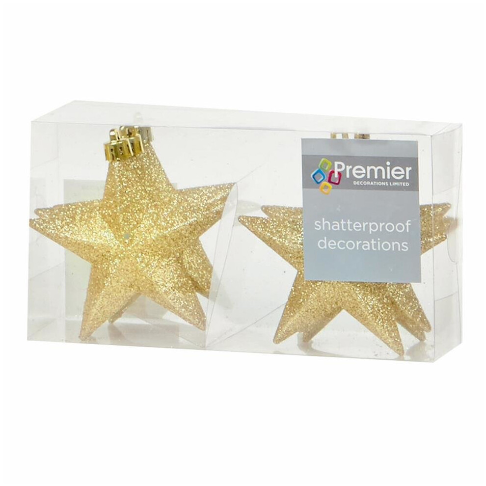 Christmas Tree Decoration 6 100mm Shatterproof Glitter Stars - Gold