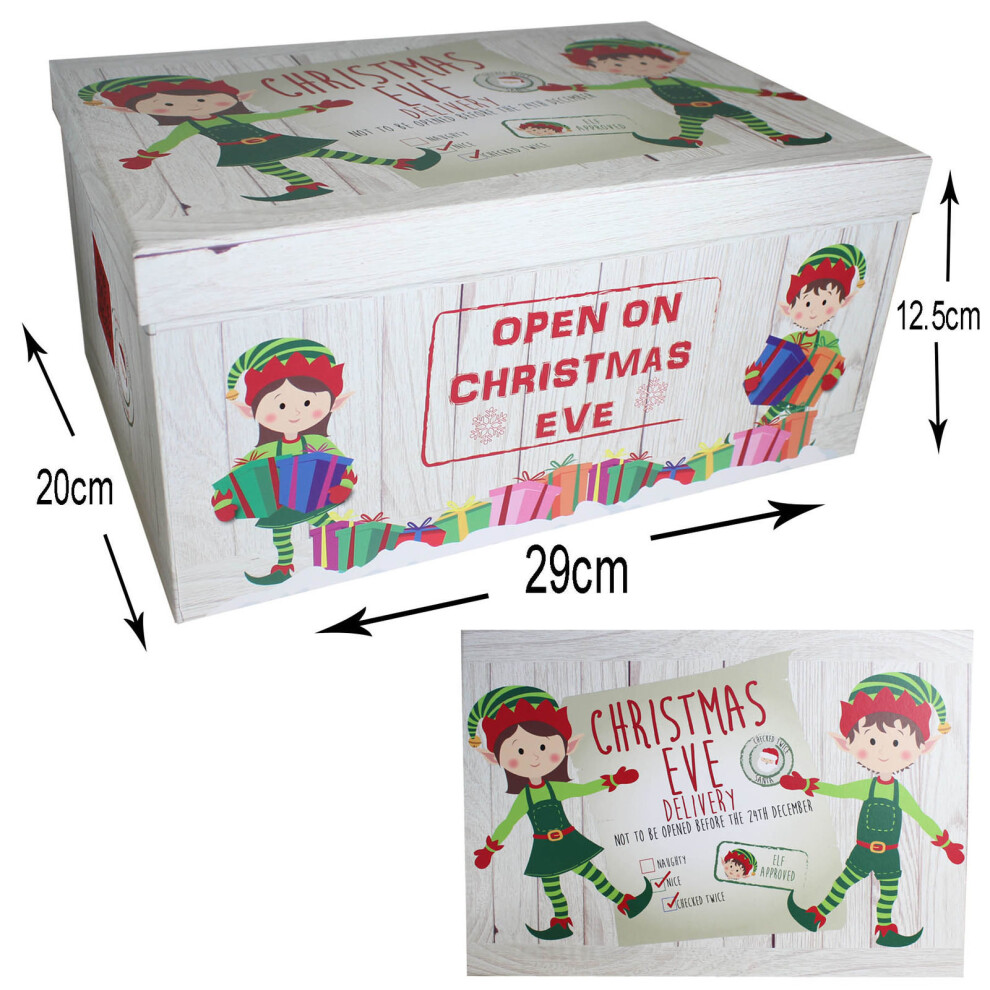 Christmas Eve Gift Box Elf Design Lift off Lid - 29x20x12.5cm