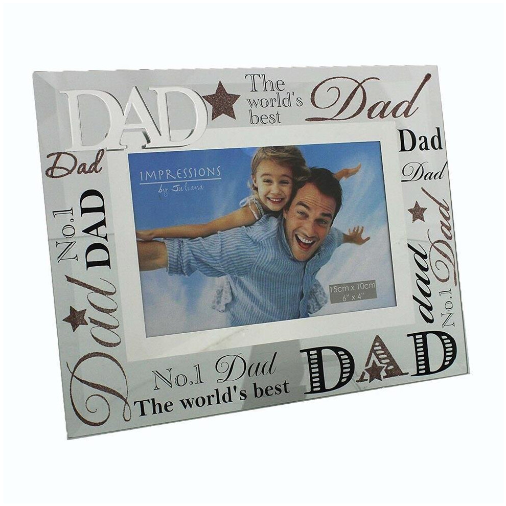 Glass 6 x 4 Photo Frame with Mirror Glass & Glitter Letters - Dad