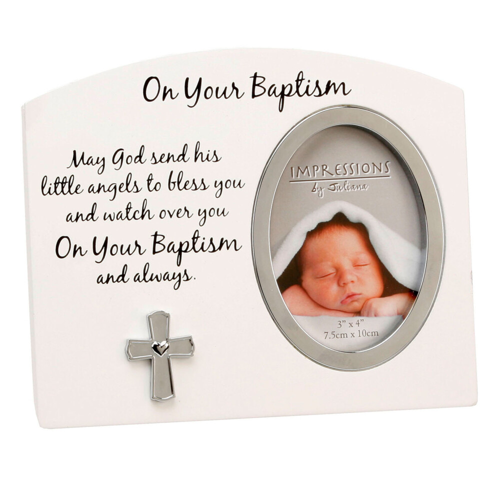 White and Silver MDF Photo Frame Â3x4' FW918 - On Your Baptism