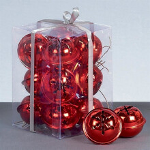 Christmas Decoration 12 Pack Snowflake 40mm Jingle Bell Baubles - RED
